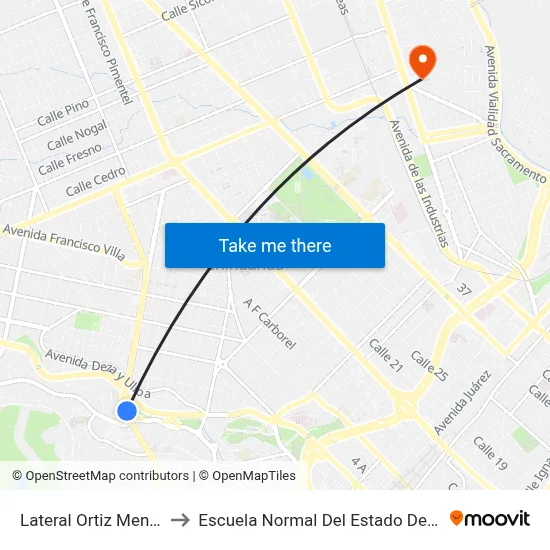 Lateral Ortiz Mena, 1611 to Escuela Normal Del Estado De Chihuahua map