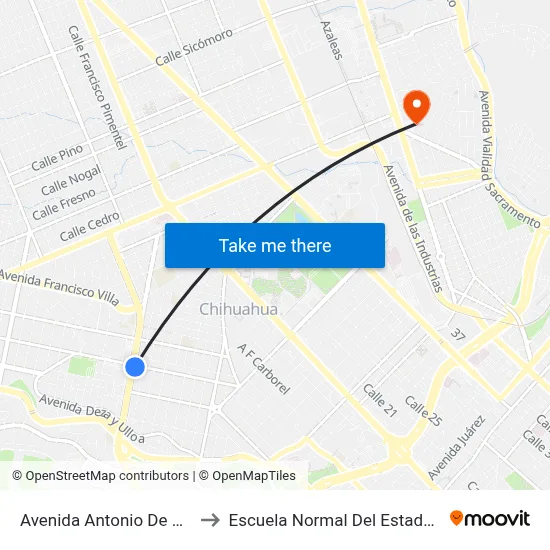 Avenida Antonio De Montes, 3910 to Escuela Normal Del Estado De Chihuahua map