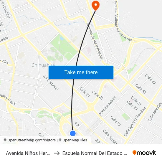 Avenida Niños Heroes, 1005 to Escuela Normal Del Estado De Chihuahua map