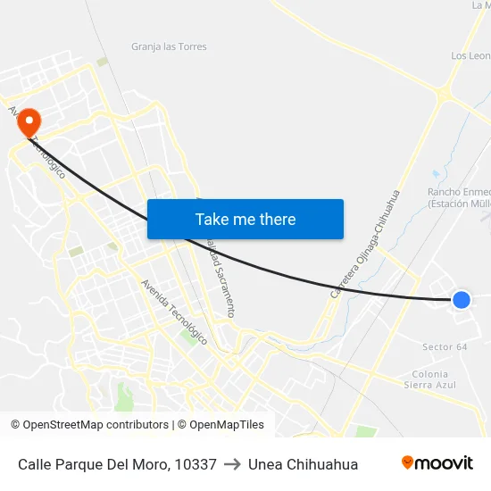 Calle Parque Del Moro, 10337 to Unea Chihuahua map