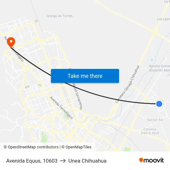Avenida Equus, 10603 to Unea Chihuahua map