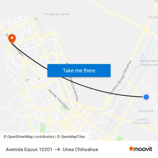 Avenida Equus 10201 to Unea Chihuahua map