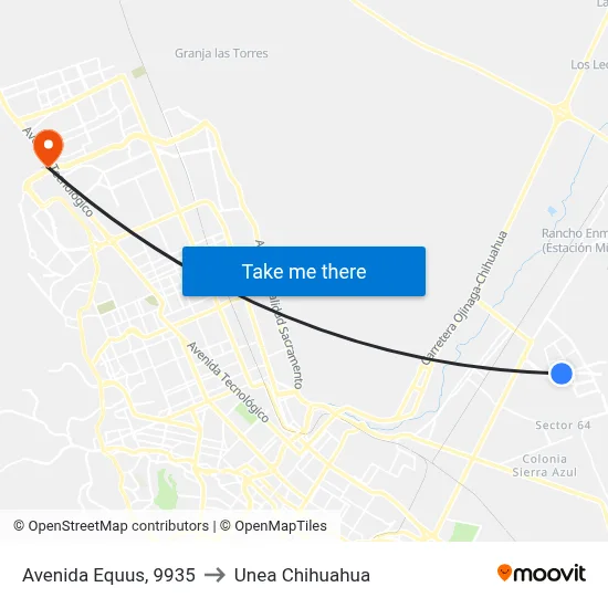 Avenida Equus, 9935 to Unea Chihuahua map