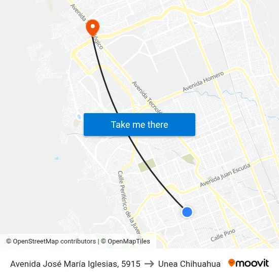 Avenida José María Iglesias, 5915 to Unea Chihuahua map