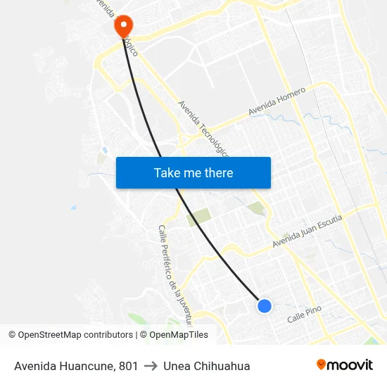 Avenida Huancune, 801 to Unea Chihuahua map