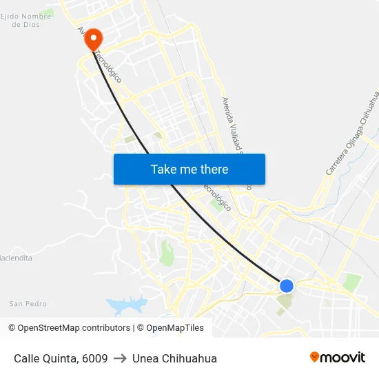 Calle Quinta, 6009 to Unea Chihuahua map