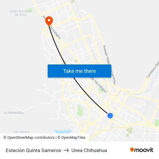 Estación Quinta Gameros to Unea Chihuahua map