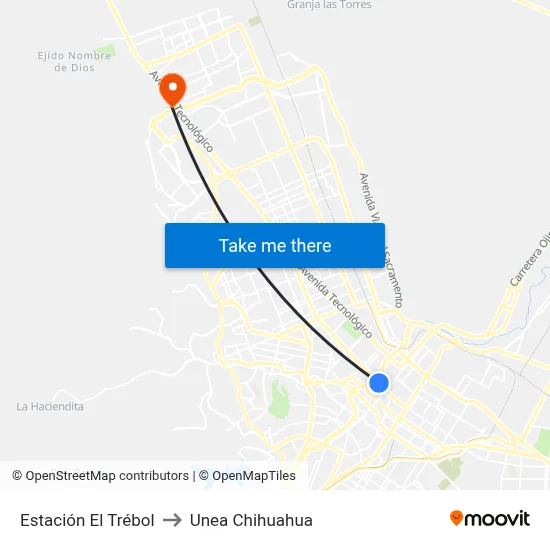 Estación El Trébol to Unea Chihuahua map