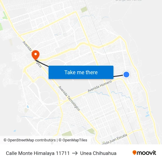 Calle Monte Himalaya 11711 to Unea Chihuahua map