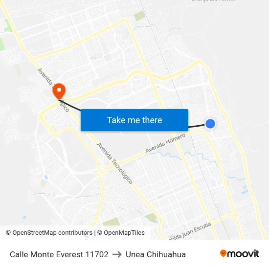 Calle Monte Everest 11702 to Unea Chihuahua map
