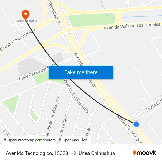 Avenida Tecnologico, 15323 to Unea Chihuahua map