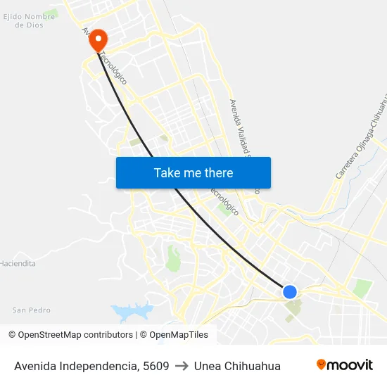 Avenida Independencia, 5609 to Unea Chihuahua map