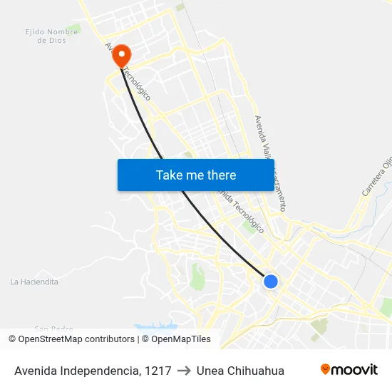 Avenida Independencia, 1217 to Unea Chihuahua map