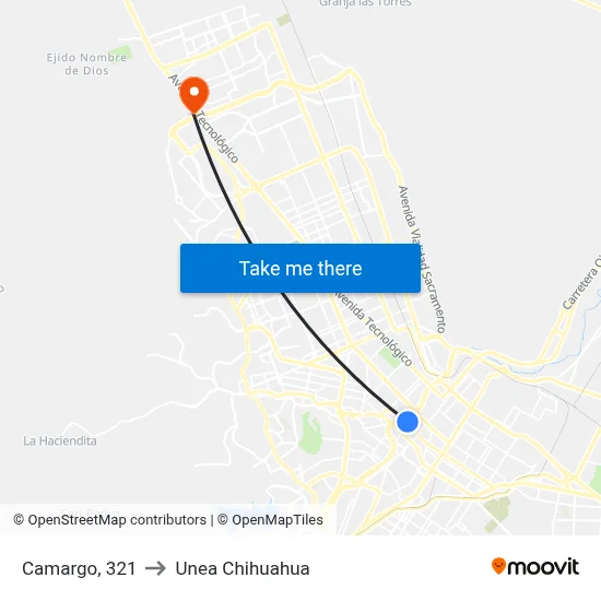 Camargo, 321 to Unea Chihuahua map