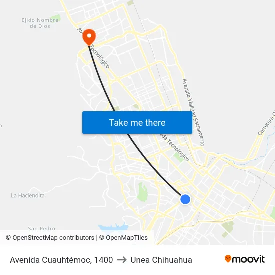Avenida Cuauhtémoc, 1400 to Unea Chihuahua map