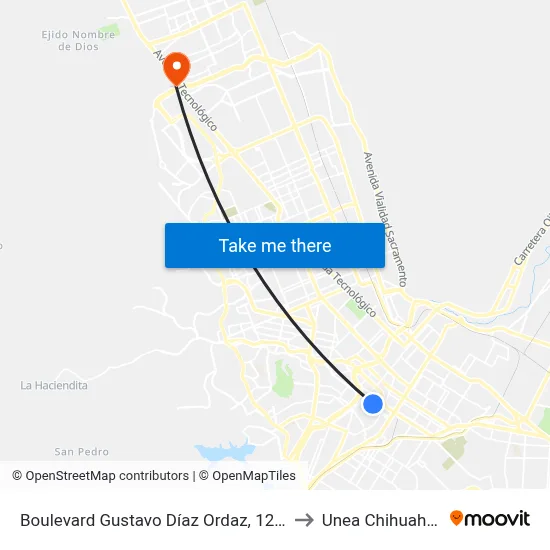 Boulevard Gustavo Díaz Ordaz, 1215 to Unea Chihuahua map