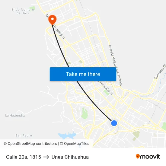 Calle 20a, 1815 to Unea Chihuahua map
