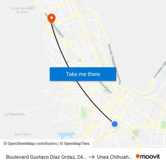 Boulevard Gustavo Díaz Ordaz, 2414 to Unea Chihuahua map