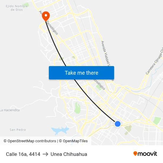 Calle 16a, 4414 to Unea Chihuahua map