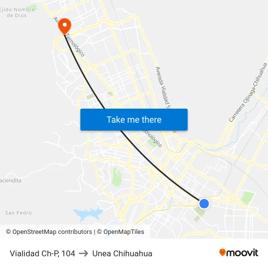 Vialidad Ch-P, 104 to Unea Chihuahua map