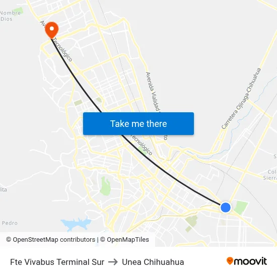 Fte Vivabus Terminal Sur to Unea Chihuahua map
