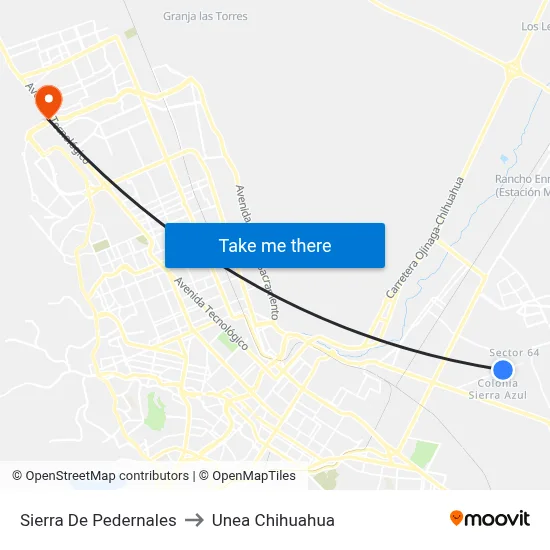 Sierra De Pedernales to Unea Chihuahua map