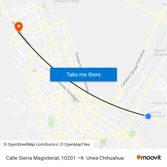 Calle Sierra Magisterial, 10201 to Unea Chihuahua map