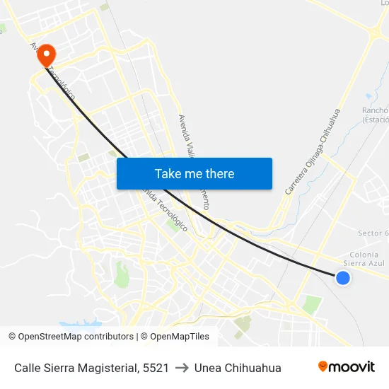 Calle Sierra Magisterial, 5521 to Unea Chihuahua map