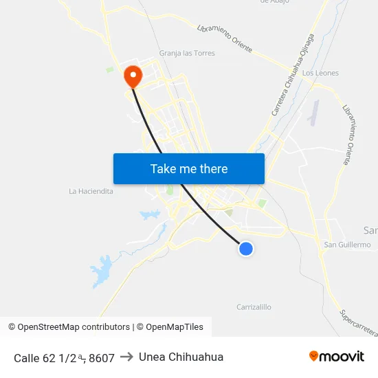 Calle 62 1/2ᵃ̵, 8607 to Unea Chihuahua map