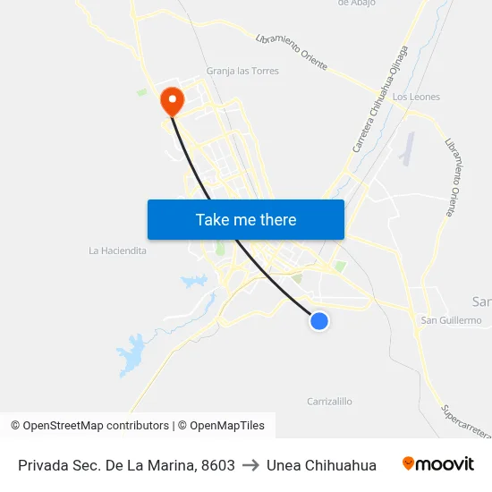 Privada Sec. De La Marina, 8603 to Unea Chihuahua map