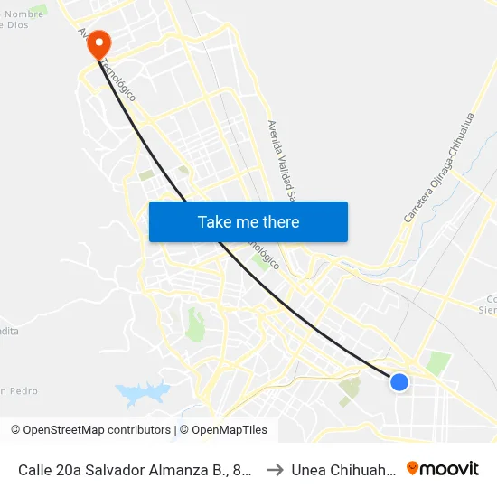 Calle 20a Salvador Almanza B., 8012 to Unea Chihuahua map