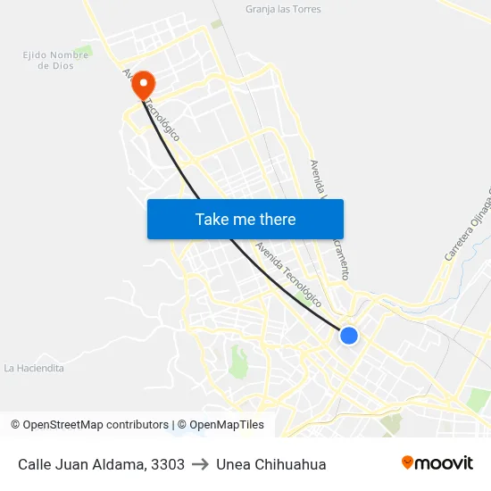 Calle Juan Aldama, 3303 to Unea Chihuahua map