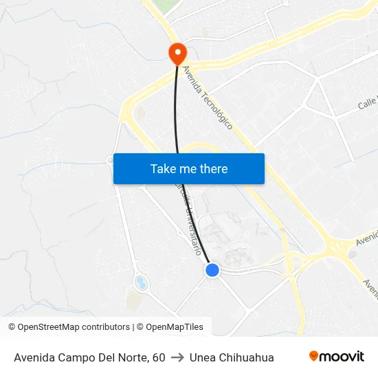 Avenida Campo Del Norte, 60 to Unea Chihuahua map