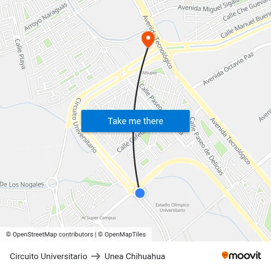 Circuito Universitario to Unea Chihuahua map