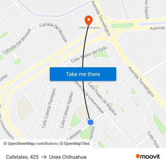 Cafetales, 425 to Unea Chihuahua map