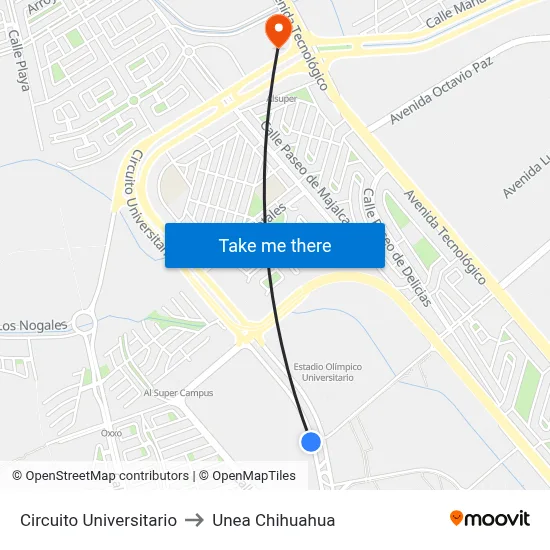 Circuito Universitario to Unea Chihuahua map