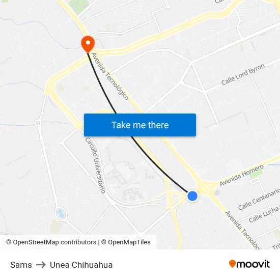 Sams to Unea Chihuahua map