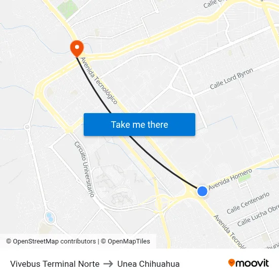 Vivebus Terminal Norte to Unea Chihuahua map