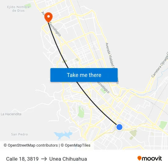 Calle 18, 3819 to Unea Chihuahua map