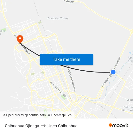 Chihuahua Ojinaga to Unea Chihuahua map