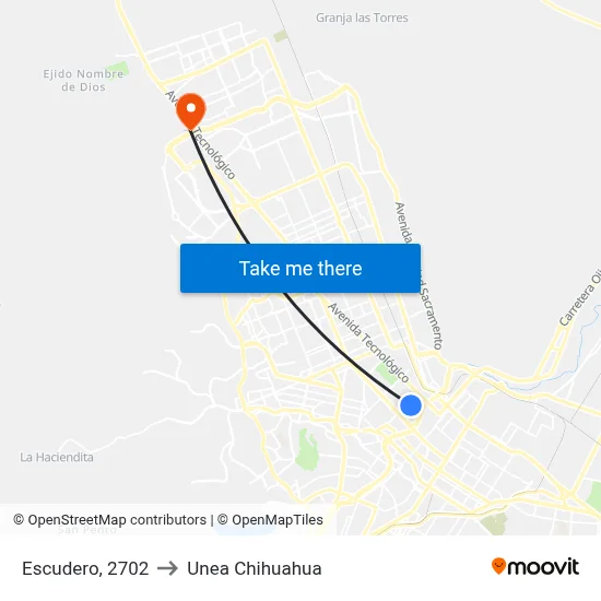 Escudero, 2702 to Unea Chihuahua map