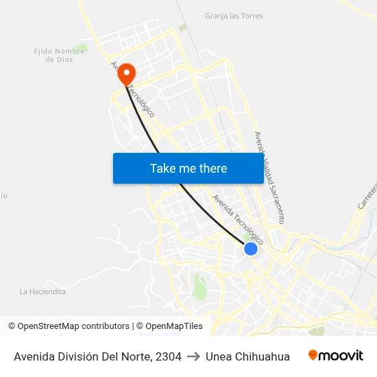 Avenida División Del Norte, 2304 to Unea Chihuahua map