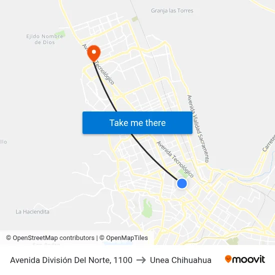 Avenida División Del Norte, 1100 to Unea Chihuahua map