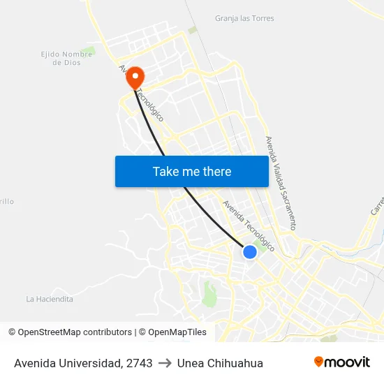 Avenida Universidad, 2743 to Unea Chihuahua map