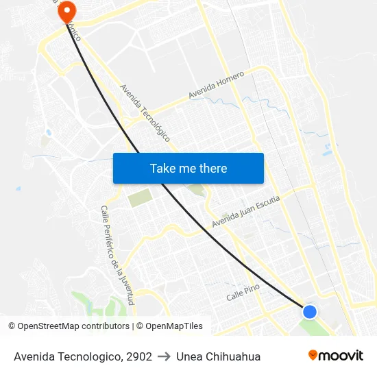 Avenida Tecnologico, 2902 to Unea Chihuahua map