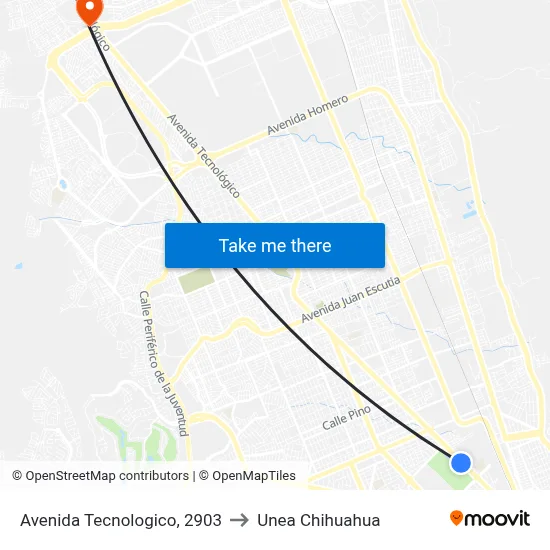 Avenida Tecnologico, 2903 to Unea Chihuahua map