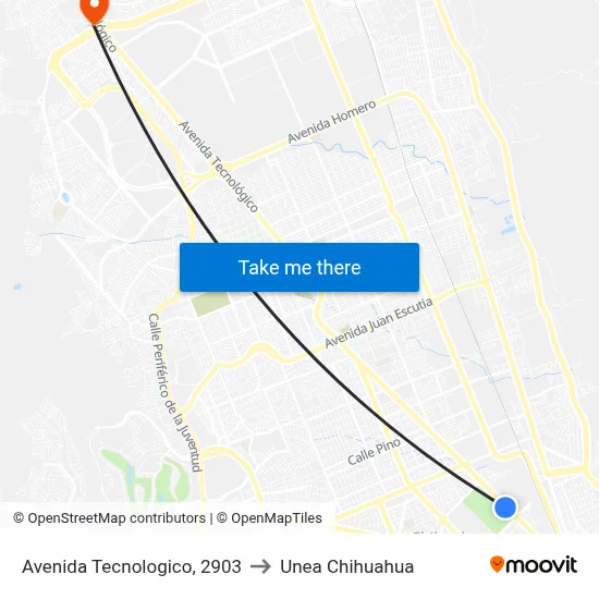 Avenida Tecnologico, 2903 to Unea Chihuahua map