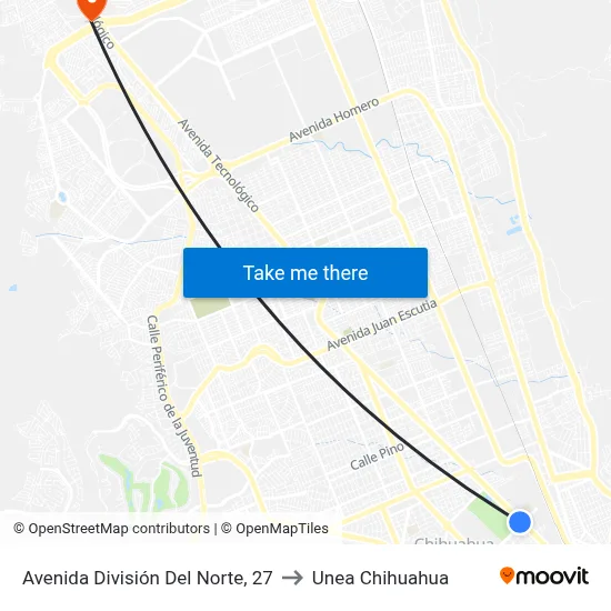 Avenida División Del Norte, 27 to Unea Chihuahua map