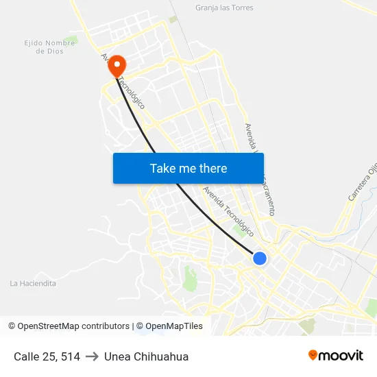 Calle 25, 514 to Unea Chihuahua map