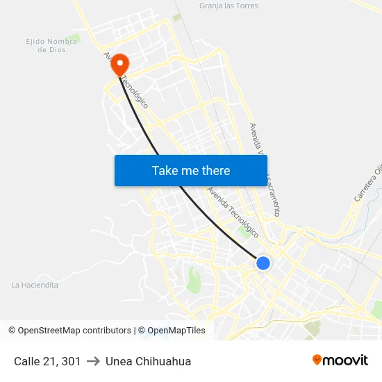 Calle 21, 301 to Unea Chihuahua map